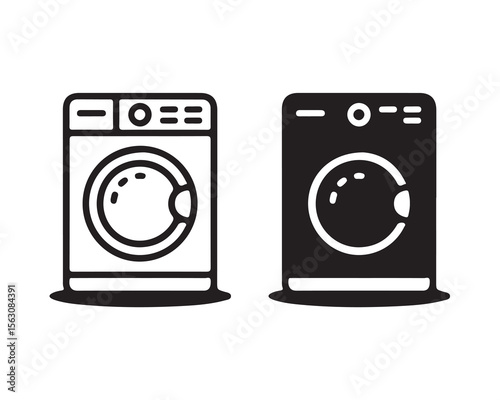 Two styles of washing machine icons one outlined and one solid isolated on white background