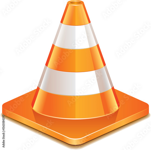 Vector Illustration of Orange and White Traffic Cone – Road Safety Icon