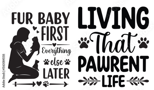 Adorable cat lover design featuring silhouetted woman embracing a feline friend with positive pet parenting quotes