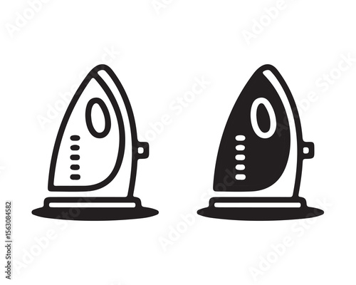 Two stylized irons one black and one white isolated on white background