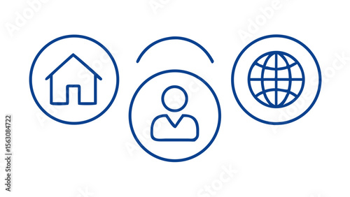Home user and globe icons representing connection and networking concept design