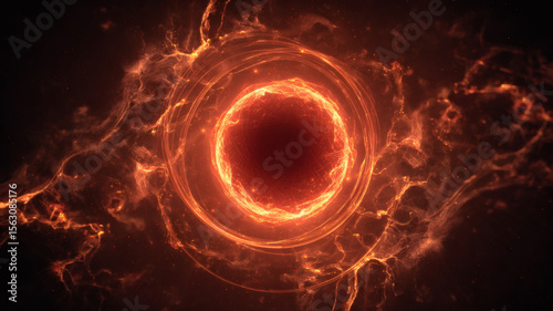  Fiery Explosion with Bright Orange and Red Flames in a Dark Space