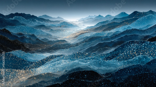 Fantasy Landscape of Undulating Mountains under Moonlight