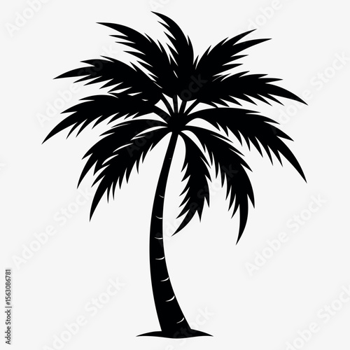 Single Palm Tree Silhouette – Tropical Nature Vector Illustration on white background