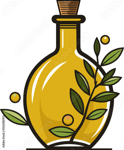 Olive Oil Bottle with Branch, a culinary art piece for your creative projects