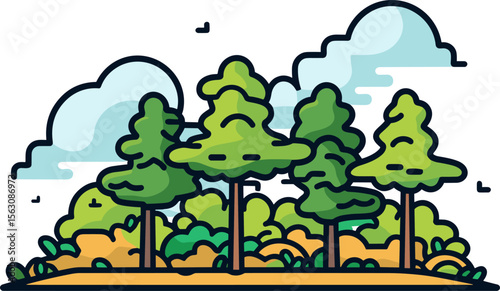 Serene Forest Landscape with Verdant Trees and Gentle Clouds