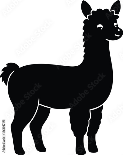 alpaca standing with tiny fluffy body silhouette vector