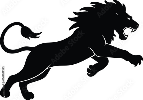 angry lion in a jump silhouette vector