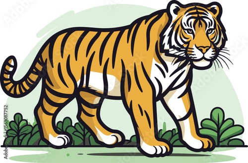 Majestic Tiger Illustration: Wild Feline in Natural Habitat