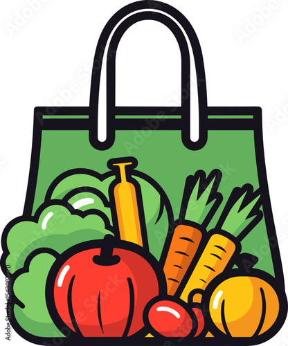 Green Grocery Bag Filled with Fresh Vegetables - Healthy Lifestyle
