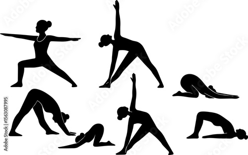 silhouette of woman yoga poses pack.eps