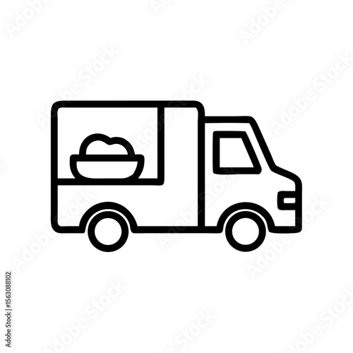 Food truck icon design. Simple food truck illustration for mobile app or website.  Food truck graphic for culinary business branding. This food truck image is perfect for restaurant menu design.