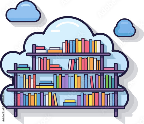 Whimsical Cloud Bookshelf: A Colorful Icon of Knowledge and Literature