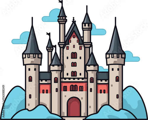 Whimsical Castle Illustration: A fairytale fortress icon.