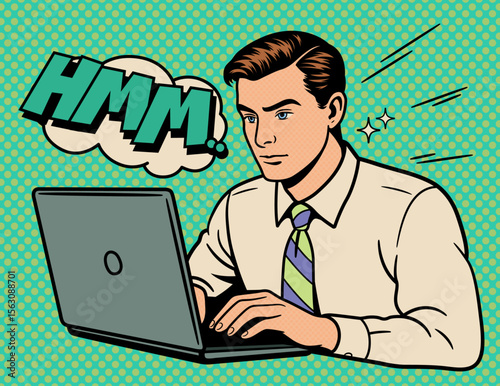 Pop Art Illustration of a Man Focused on His Laptop