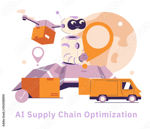 AI In Industry And Manufacturing. Flat Vector Illustration