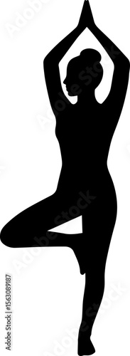 silhouette of woman yoga tree pose.eps