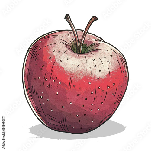Watercolor Style Red Apple with Stem and Speckles Detailed Illustration