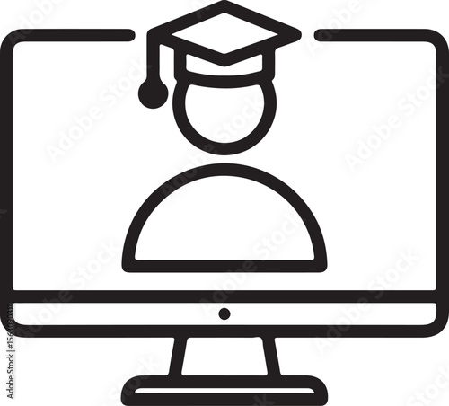 Vector illustration of a computer monitor icon, depicting a modern display screen with advanced technology for communication and business