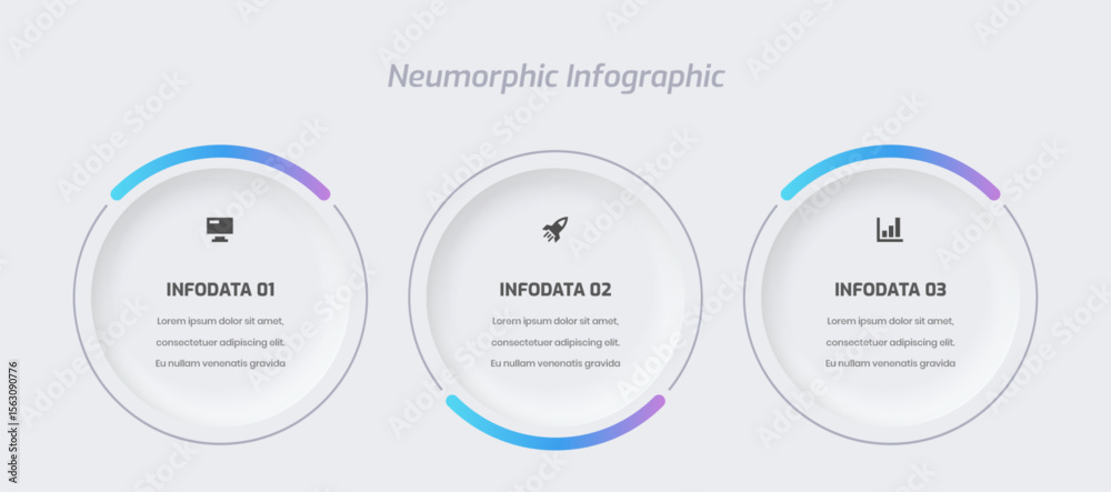 Business neumorphic infographic presentation with gradient color circle label 3 option and icon