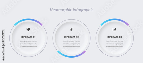 Business neumorphic infographic presentation with gradient color circle label 3 option and icon