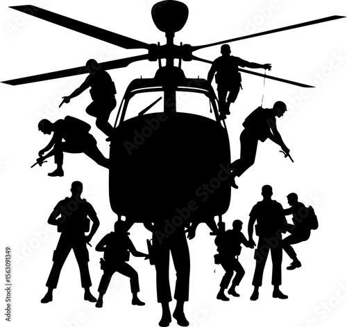 military, soldiers, helicopter, army, special forces,   vector  bundle