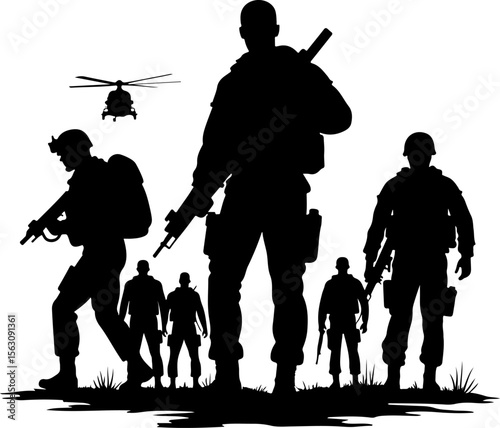 military, soldiers, helicopter, army, special forces,   vector  bundle