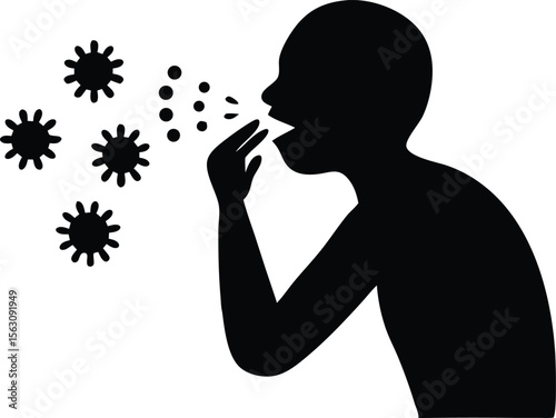 person sneezing or coughing silhouette vector