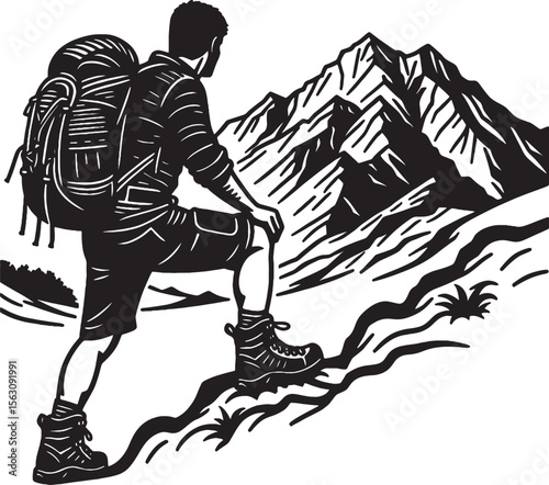 Man and woman vector art illustration, a cartoon drawing of a man standing in the desert