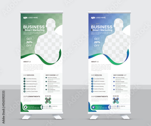 Business Smart Marketing Roll-Up Banner: Showcasing a sleek and modern design, the promotional banner grabs attention with its vibrant colors and compelling layout.