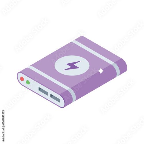 A premium isometric icon featuring power bank charging