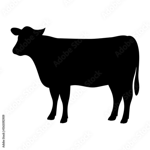 Silhouette of a Cow Standing Profile, Isolated on White Background Imagery