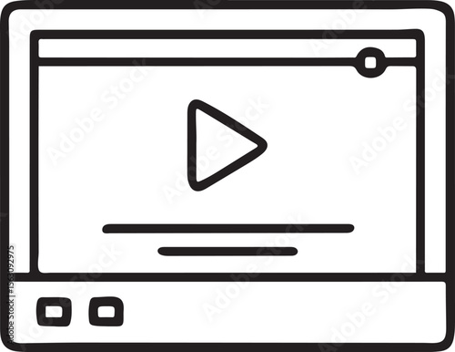 Black Video Play Icon, Media Button Inside Rectangle, Flat Streaming Symbol, UI Playback Interface