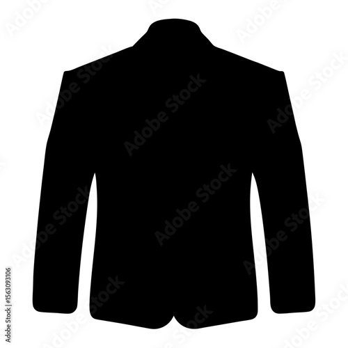 Suit Jacket Icon Silhouette, A black silhouette of a suit jacket, representing formal attire or professional fashion.
