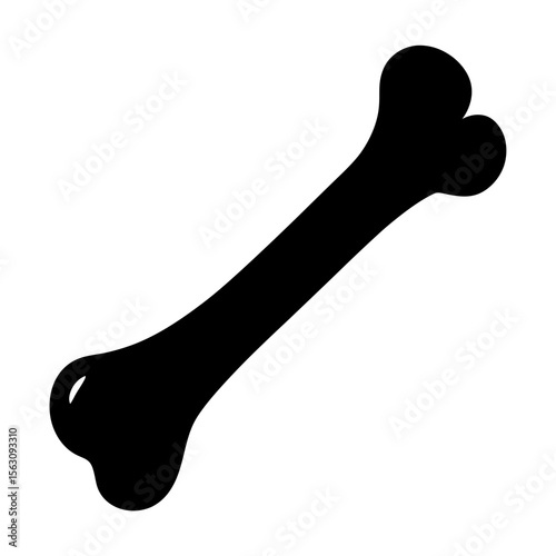 Black and White Graphic Illustration of a Single Bone on White Background