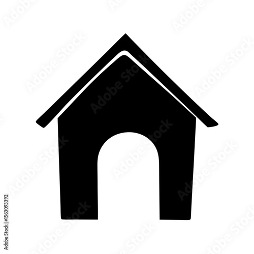 Black and white minimalist dog house illustration with curved entrance doorway