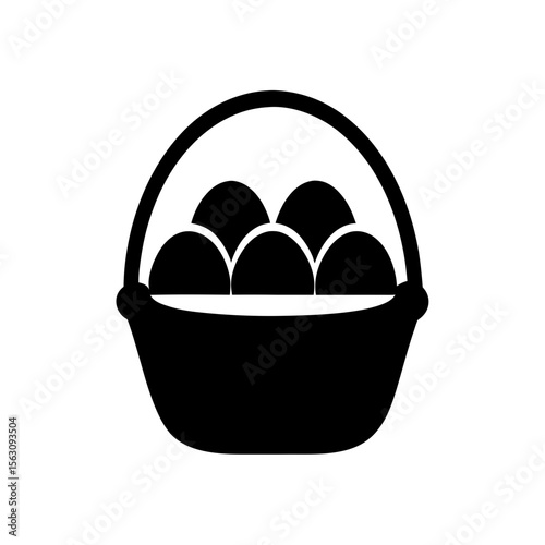 Black silhouette image depicting a basket filled with eggs, Easter theme