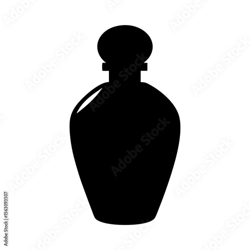 Elegant black perfume bottle silhouette with a spherical stopper design