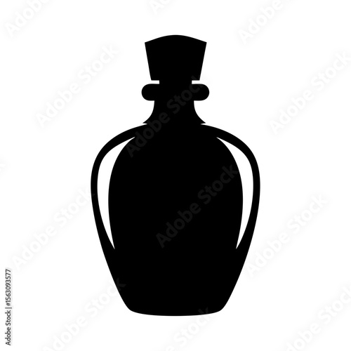 Silhouette illustration of a vintage potion bottle with stopper and curved body