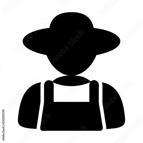 Silhouette of a farmer wearing overalls and a hat for sun protection