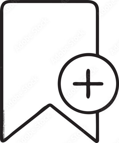 Bookmark Add Icon, Simple Black Design with Plus Symbol, Save or Add Bookmark Feature, Flat Vector
