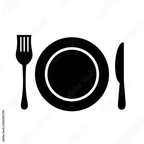 Simple and clean black and white image of a place setting for food