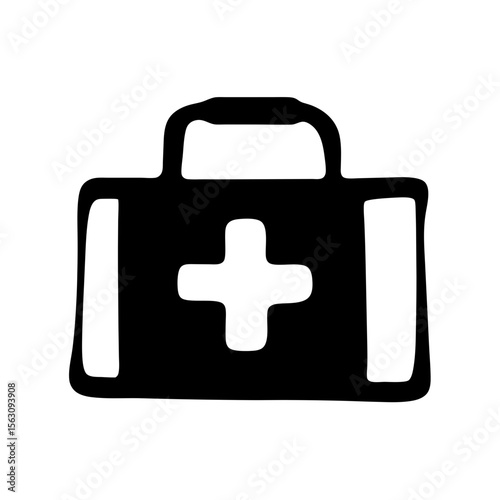 Stylized black and white medical kit illustration for health and first aid
