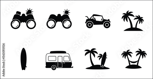 Exploring Summer Items in a Vector Landscape with Palm Trees and Beach Vibes