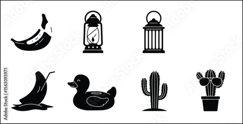 Fun Illustrations of Cactus, Duck, Lantern, Banana, and More in a Playful Design