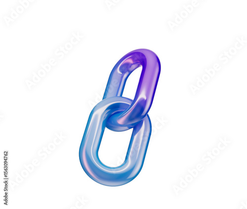 3D Chain link icon with blue and purple hues, symbolizing connection and unity. 3d illustration