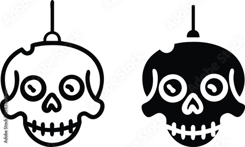 Hanging Skull Vector Icons – Black and White Halloween Cartoon Head Decoration Clipart
