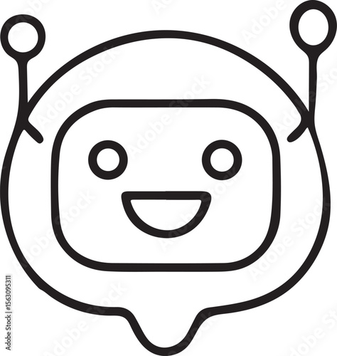 Black Chatbot Icon, Smiley Bubble Symbol, Flat Modern Design for AI Chat or Messaging UI
