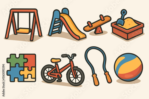 Colorful playground toys and equipment for fun outdoor activities