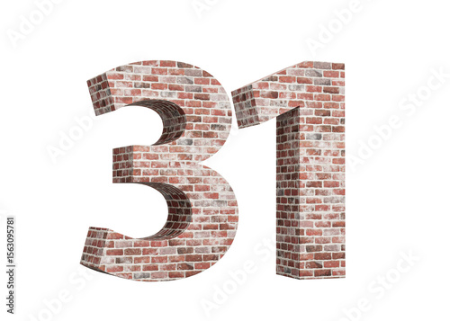 Number Thirty One 31 Digit Made Of Old Grunge Texture Wall Of Bricks 3D Illustration